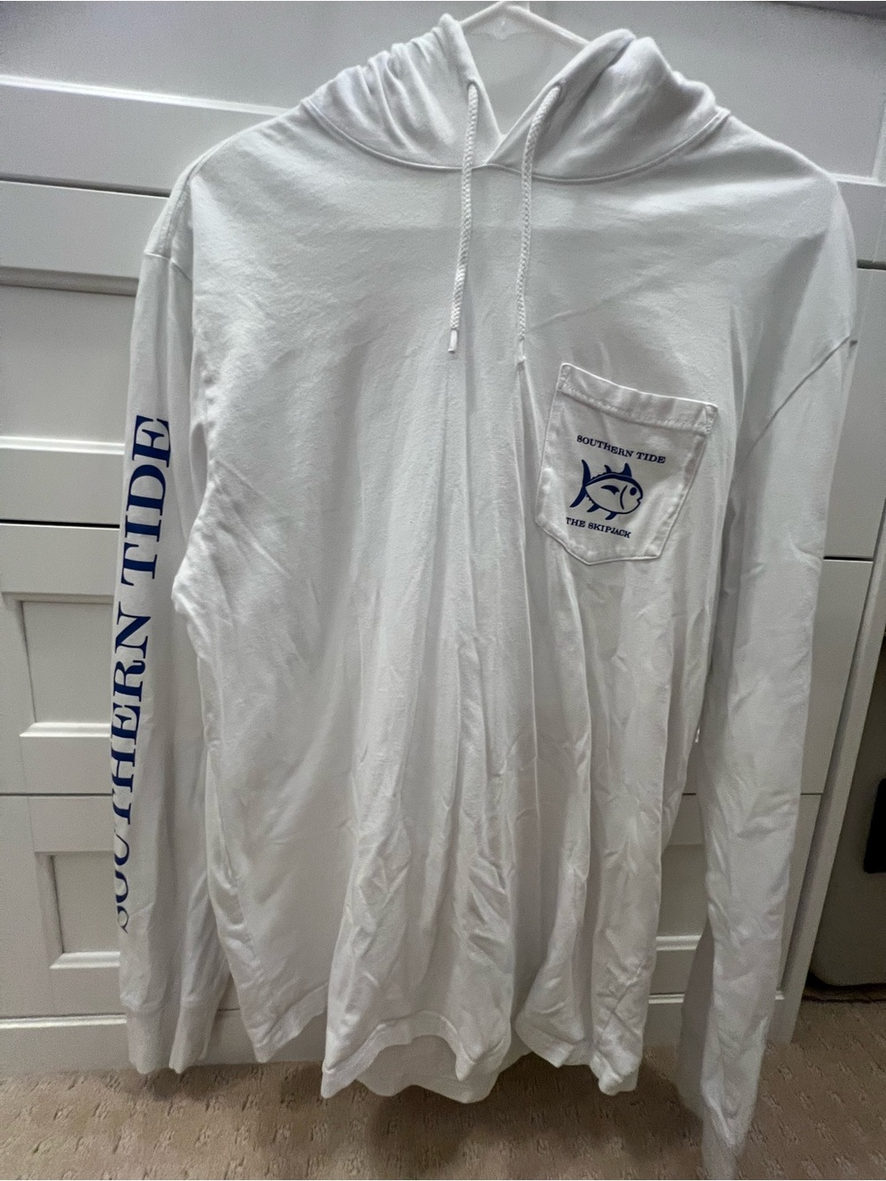 Men’s Southern Tide White Long-Sleeve Hoodie-Size S